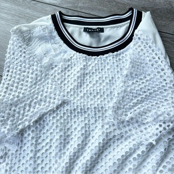 Trouve White White Mesh CROCHET OVERLAY Blouse - Picture 7 of 16